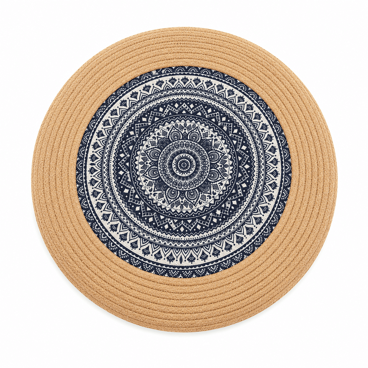 Handmade Cotton Linen Floor Cushion | Round Boho Seat Cushion with EPE Foam Filling